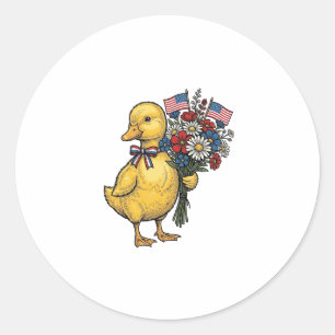 Sticker Rond Fleur de Caneton Patriotique Bouquet de Fleurs Vin