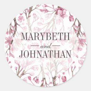 Sticker Rond Fleur de cerise rose Mariage floral Favoriser