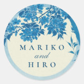 Sticker Rond Fleur de cerisier bleu japonais antique (Devant)