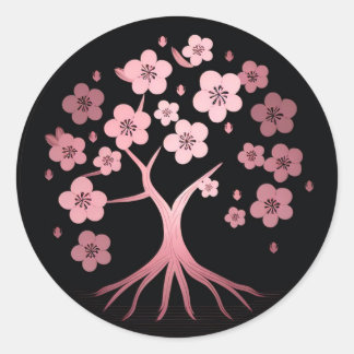 Sticker Rond Fleur de cerisier, minimalisme, rose, japonais