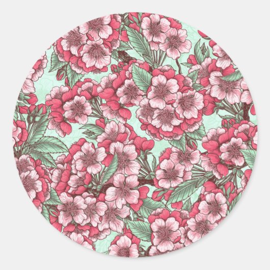 Sticker Rond Fleur de cerisier rose et menthe (Devant)