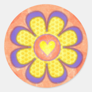 Sticker Rond Fleur de coeur mauve