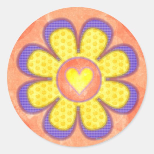 Sticker Rond Fleur de coeur pourpre (Devant)