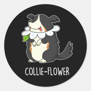Sticker Rond Fleur de colle Funny Bordure Collie Chien Pun Dark