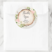 Sticker Rond Fleur de crème rose blush rustique tranche de bois (Sac)