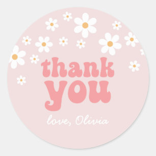 Sticker Rond Fleur de daisy rétro bohème cadeau de remerciement