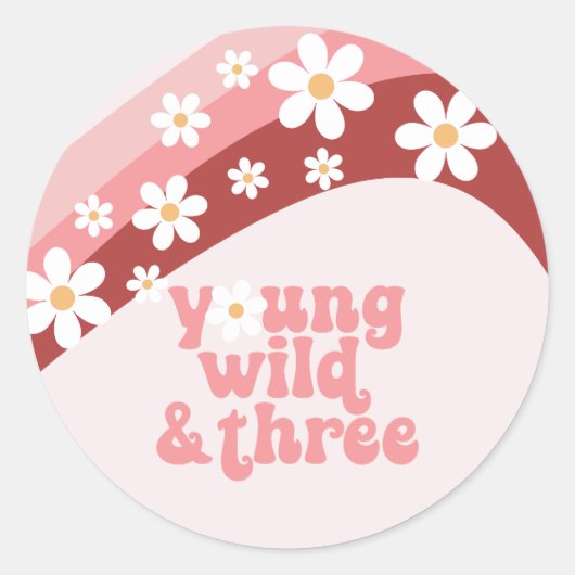 Sticker Rond Fleur de daisy rétro boho 3ème anniversaire (Devant)