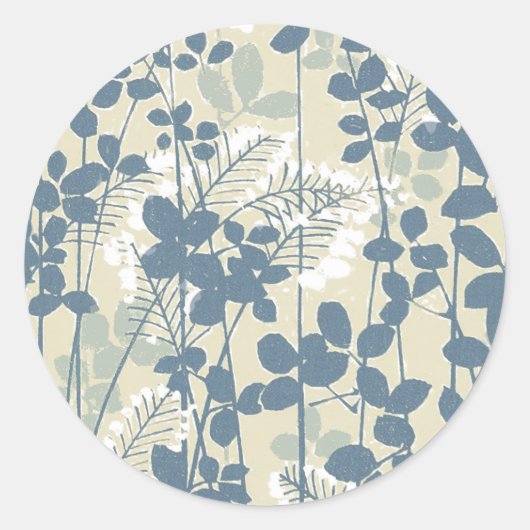 Sticker Rond Fleur de feuille bleue asiatique japonaise (Devant)
