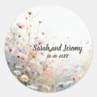 Sticker Rond Fleur de fleur sauvage aquarelle Boho Personnalise