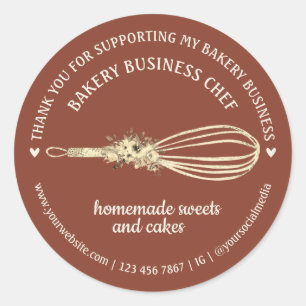 Sticker Rond Fleur de fouet de chef de pâtisserie de traiteur e