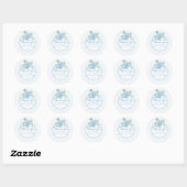 Sticker Rond Fleur de Hydrangea Bleue Vintage Rayure Merci (Feuille)