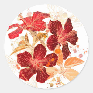 Sticker Rond Fleur de ketmie - peinture 2 d'aquarelle