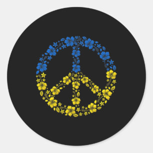 Sticker Rond Fleur de la paix Ukraine Je me tiens avec le drape