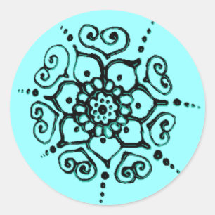Sticker Rond Fleur De L'Amour (Henné) (Turquoise)