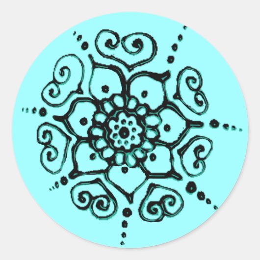 Sticker Rond Fleur De L'Amour (Henné) (Turquoise) (Devant)