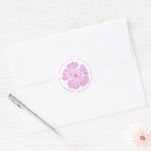 Sticker Rond Fleur de Lavatera rose (Enveloppe)