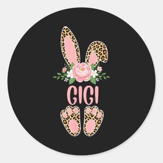 Sticker Rond Fleur de léopard gigi lapin joyeuses pâques printe (Devant)