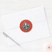 Sticker Rond Fleur de Lis au look cuir rouge (Enveloppe)