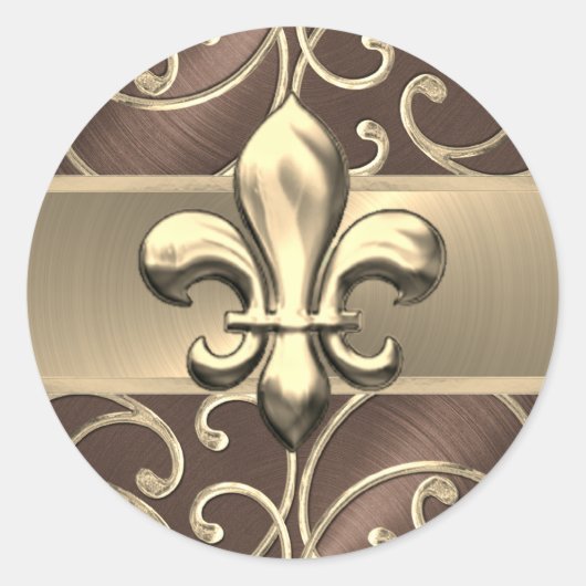 Sticker Rond Fleur de Lis Brown et Gold Filigree (Devant)