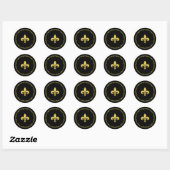 Sticker Rond Fleur de Lis dorée sur fond noir (Feuille)