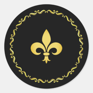 Sticker Rond Fleur de Lis dorée sur fond noir