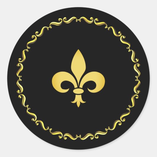 Sticker Rond Fleur de Lis dorée sur fond noir (Devant)