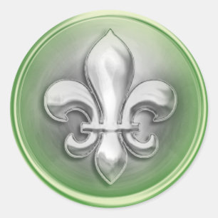 Sticker Rond Fleur de Lis en argent et vert Revêtu