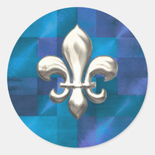Sticker Rond Fleur de Lis en argent sur Blues Abstrait