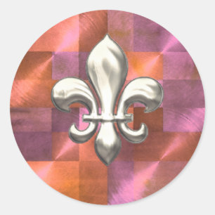 Sticker Rond Fleur de Lis en argent sur Orange géométrique et v
