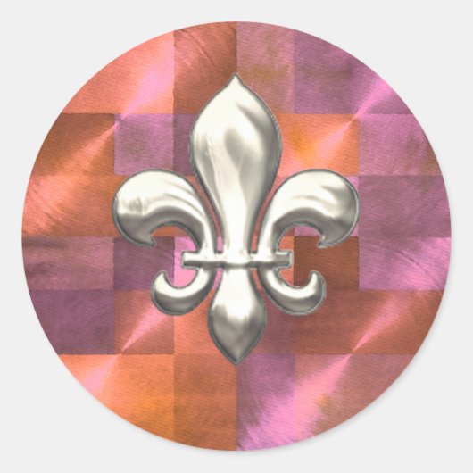 Sticker Rond Fleur de Lis en argent sur Orange géométrique et v (Devant)