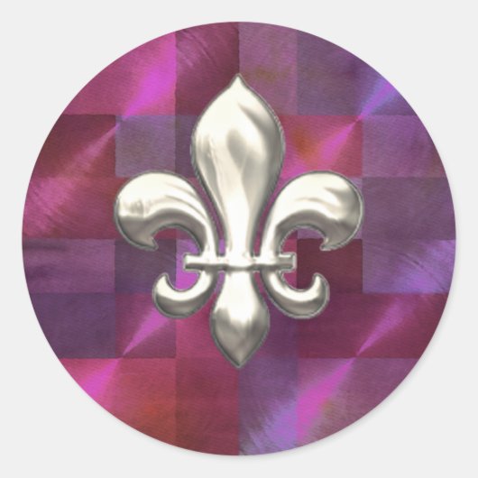 Sticker Rond Fleur de Lis en argent sur rose Abstrait (Devant)