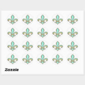 Sticker Rond Fleur de Lis en couleur unie - Turquoise Aqua (Feuille)
