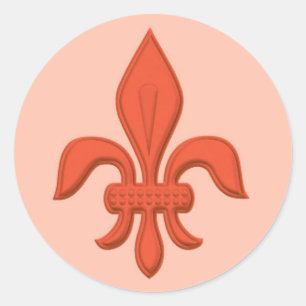 Sticker Rond Fleur de Lis en Deep et Pastel Coral Orange