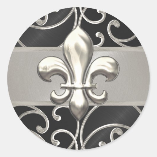 Sticker Rond Fleur de Lis en Filigree noir et argent (Devant)
