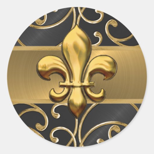 Sticker Rond Fleur de Lis en Filigree noir et or (Devant)