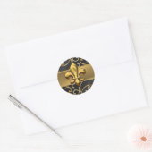 Sticker Rond Fleur de Lis en Filigree noir et or (Enveloppe)