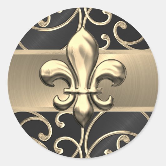 Sticker Rond Fleur de Lis en Filigree noir et or (Devant)
