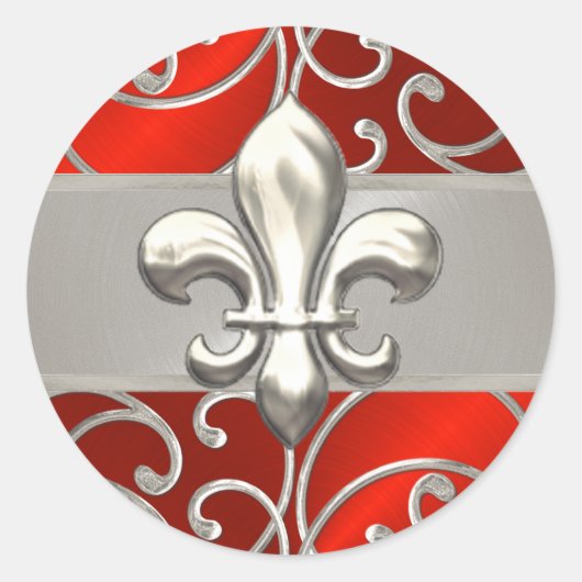 Sticker Rond Fleur de Lis en Filigree rouge et argent (Devant)