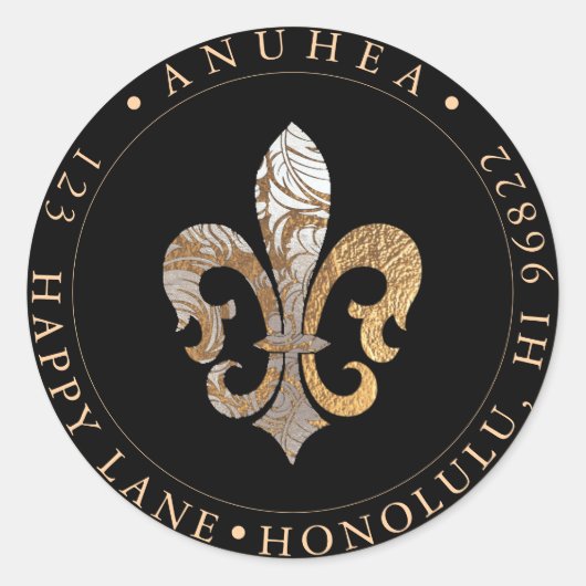 STICKER ROND FLEUR DE LIS | FAUX OR DAMASK (Devant)
