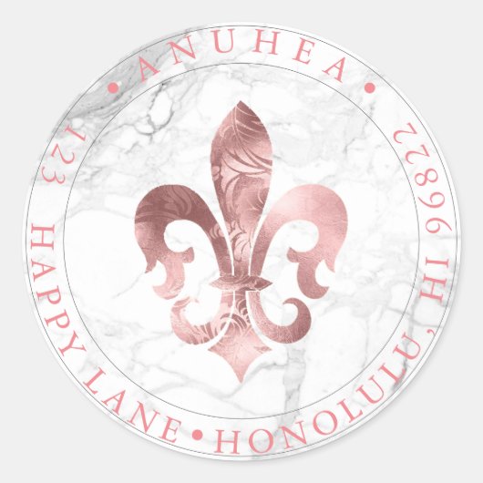 STICKER ROND FLEUR DE LIS | FAUX ROSE OR DAMASK (Devant)