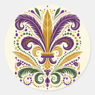 Sticker Rond Fleur de lis jaune et vert violet