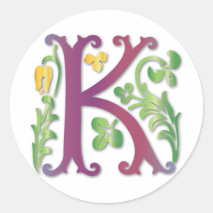 Sticker Rond Fleur de lis K Monogramme