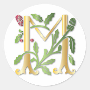 Sticker Rond Fleur de lis M Monogramme