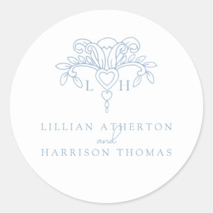 Sticker Rond Fleur de lis mariage merci blanc bleu faveur