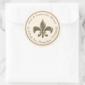 Sticker Rond Fleur de Lis Métallic Gold Ivory Adresse de retour (Sac)