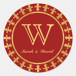 Sticker Rond Fleur de lis Monogramme personnalisable