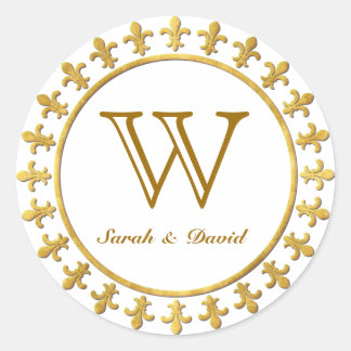 Sticker Rond Fleur de lis Monogramme personnalisable