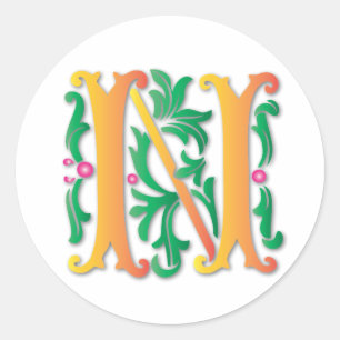 Sticker Rond Fleur de lis N Monogramme