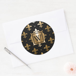 Sticker Rond Fleur de lis noir et or