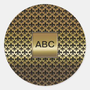 Sticker Rond Fleur de lis noir sur or